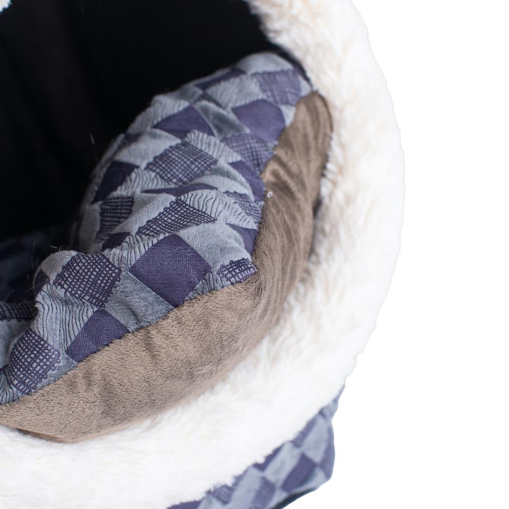 Cuddle Cave Cat Bed C44 For Cats & Puppy Dogs, Blue Checkered. Picture 8