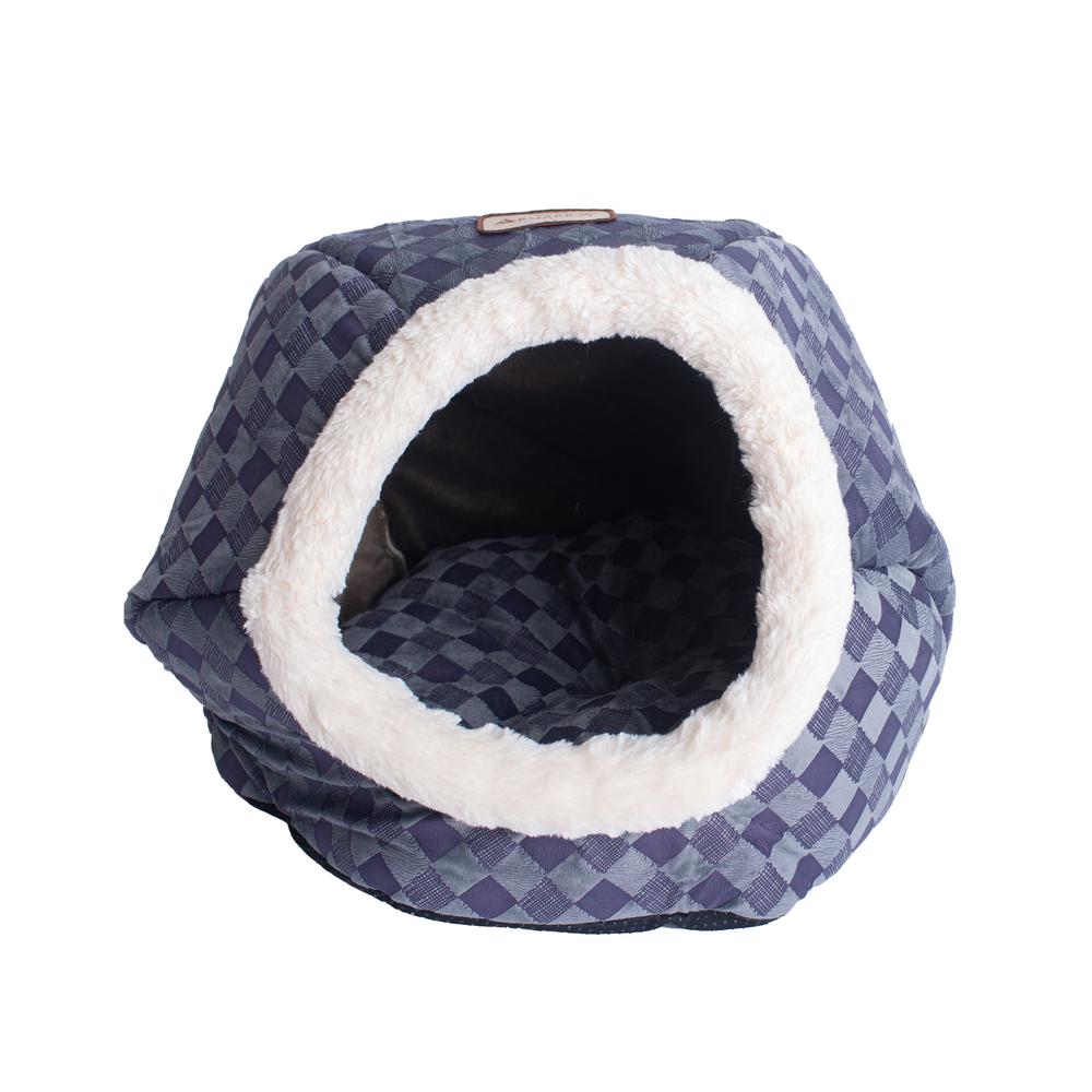 Cuddle Cave Cat Bed C44 For Cats & Puppy Dogs, Blue Checkered. Picture 9