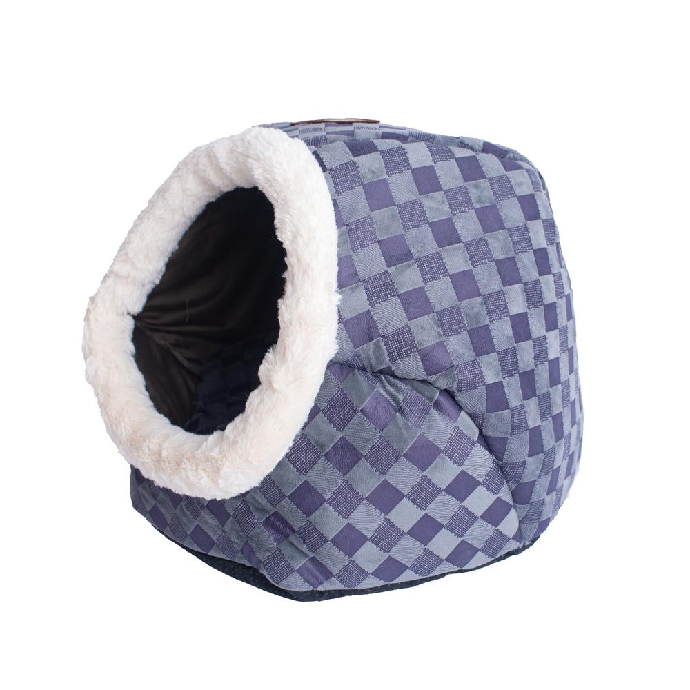 Cuddle Cave Cat Bed C44 For Cats & Puppy Dogs, Blue Checkered. Picture 10