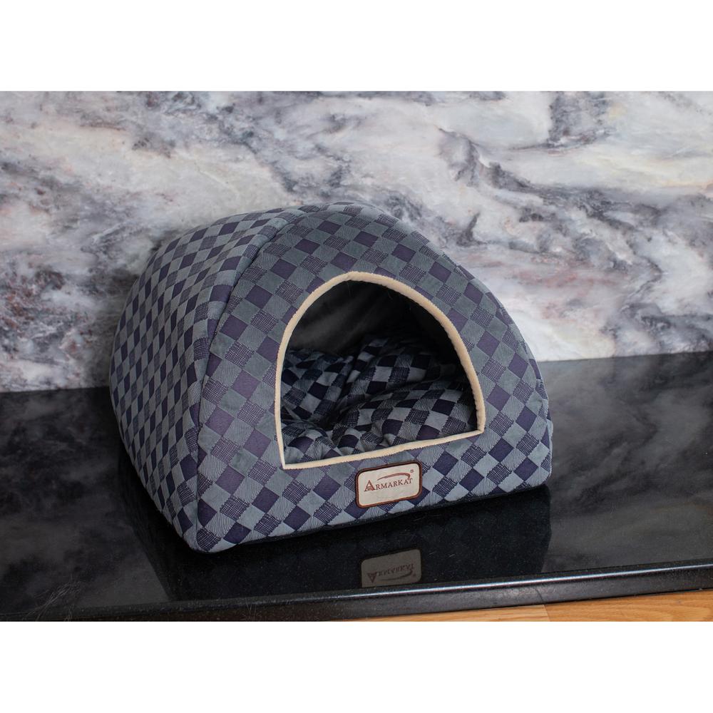 Cat Bed, Purple Gray Combo Checkered Pattern. Picture 4