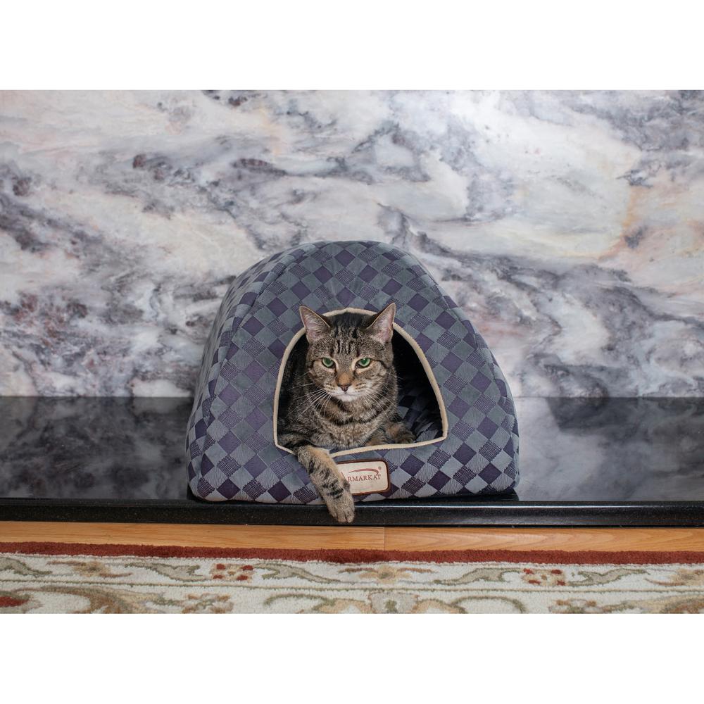 Cat Bed, Purple Gray Combo Checkered Pattern. Picture 5