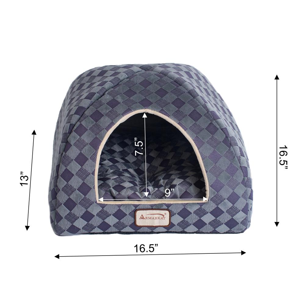 Cat Bed, Purple Gray Combo Checkered Pattern. Picture 6