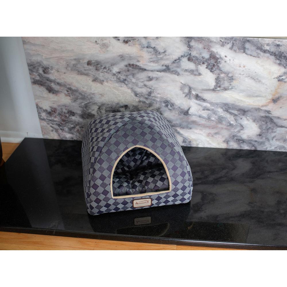 Cat Bed, Purple Gray Combo Checkered Pattern. Picture 8