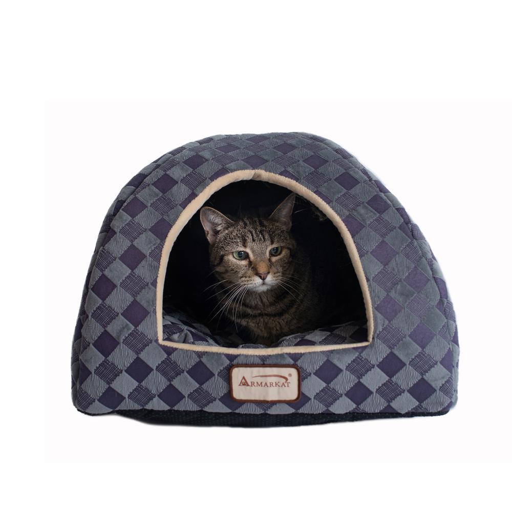 Cat Bed, Purple Gray Combo Checkered Pattern. Picture 9