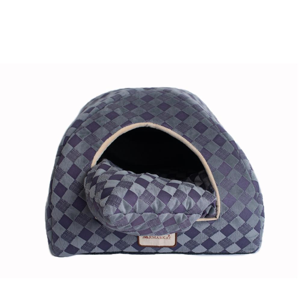 Cat Bed, Purple Gray Combo Checkered Pattern. Picture 10