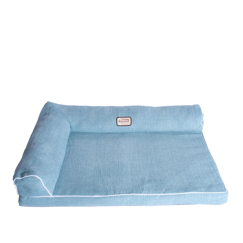 Soothing Blue Medium Bolstered Pet Bed With Poly Fill Cushion. Picture 1