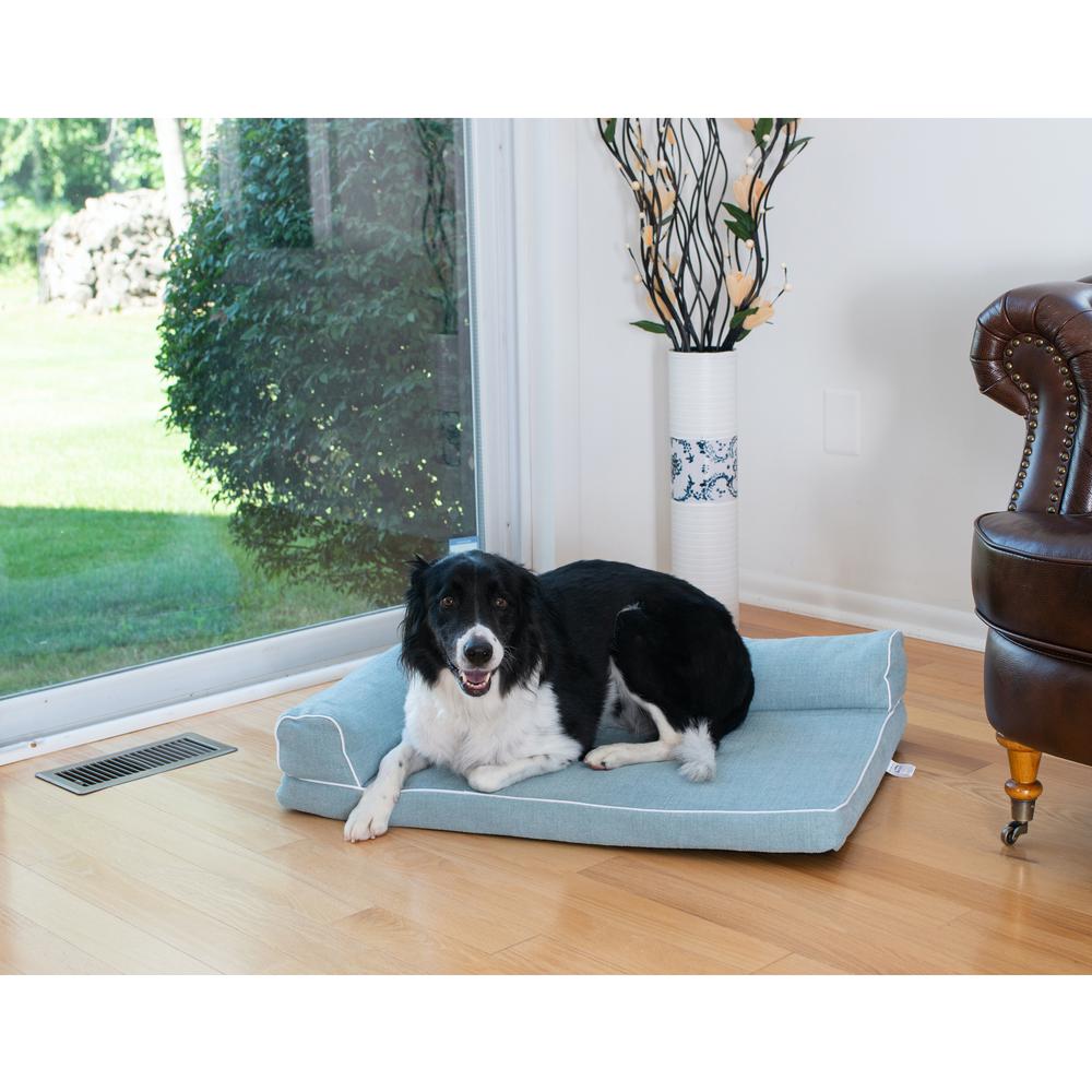 Soothing Blue Medium Bolstered Pet Bed With Poly Fill Cushion. Picture 2
