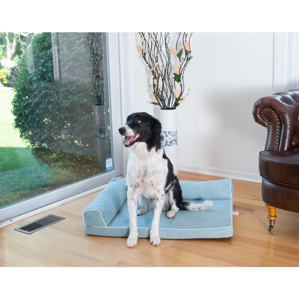 Soothing Blue Medium Bolstered Pet Bed With Poly Fill Cushion. Picture 3