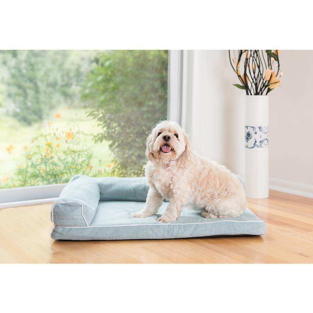Soothing Blue Medium Bolstered Pet Bed With Poly Fill Cushion. Picture 5