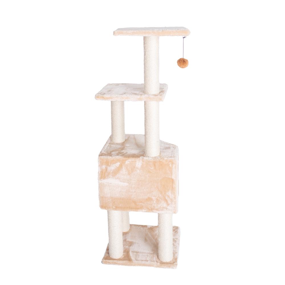 3 Levels Real Wood Cat Tower For Kittens Play 48 Height Beige. Picture 10