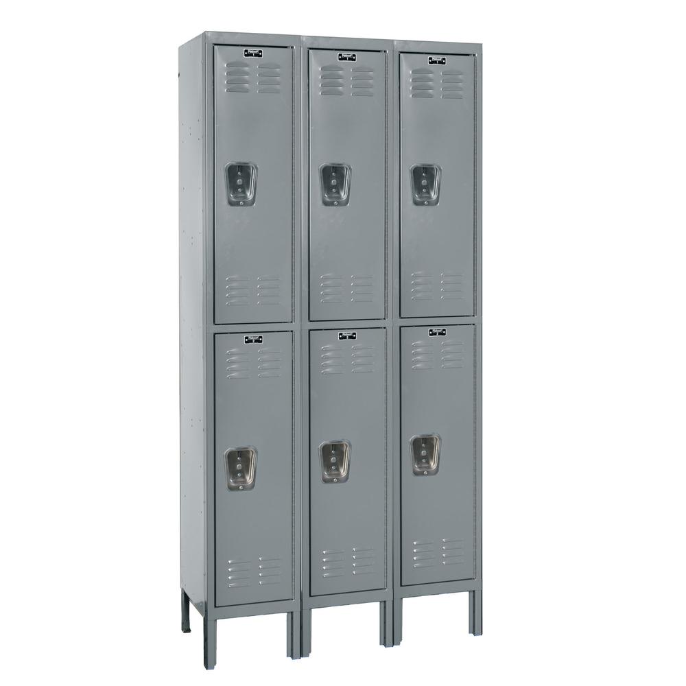 Hallowell Premium Locker, 725 Dark Gray, Double Tier, 3-Wide, Assembled. Picture 1