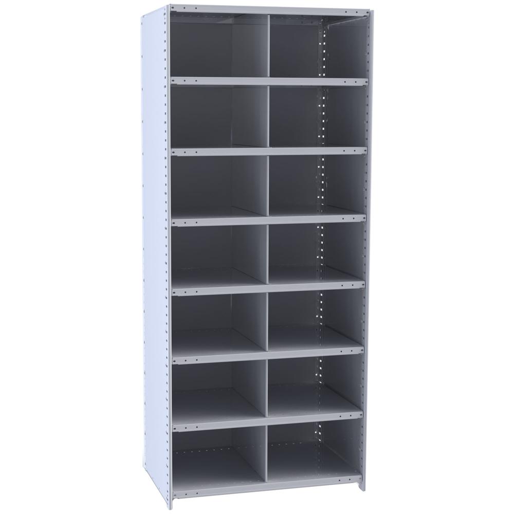 Hallowell Hi-Tech Metal Bin Shelving 36"W x 18"D x 87"H 725 Dark Gray  Starter Unit (14) 18"W x 12"H Bins. Picture 1