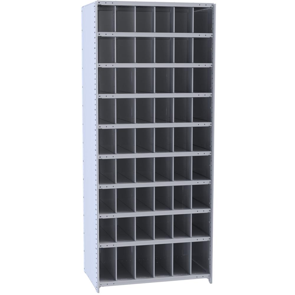 Hallowell Hi-Tech Metal Bin Shelving 36"W x 18"D x 87"H 725 Dark Gray  Starter Unit (48) 6"W x 9"H, (6) 6"W x 12"H Bins. Picture 1