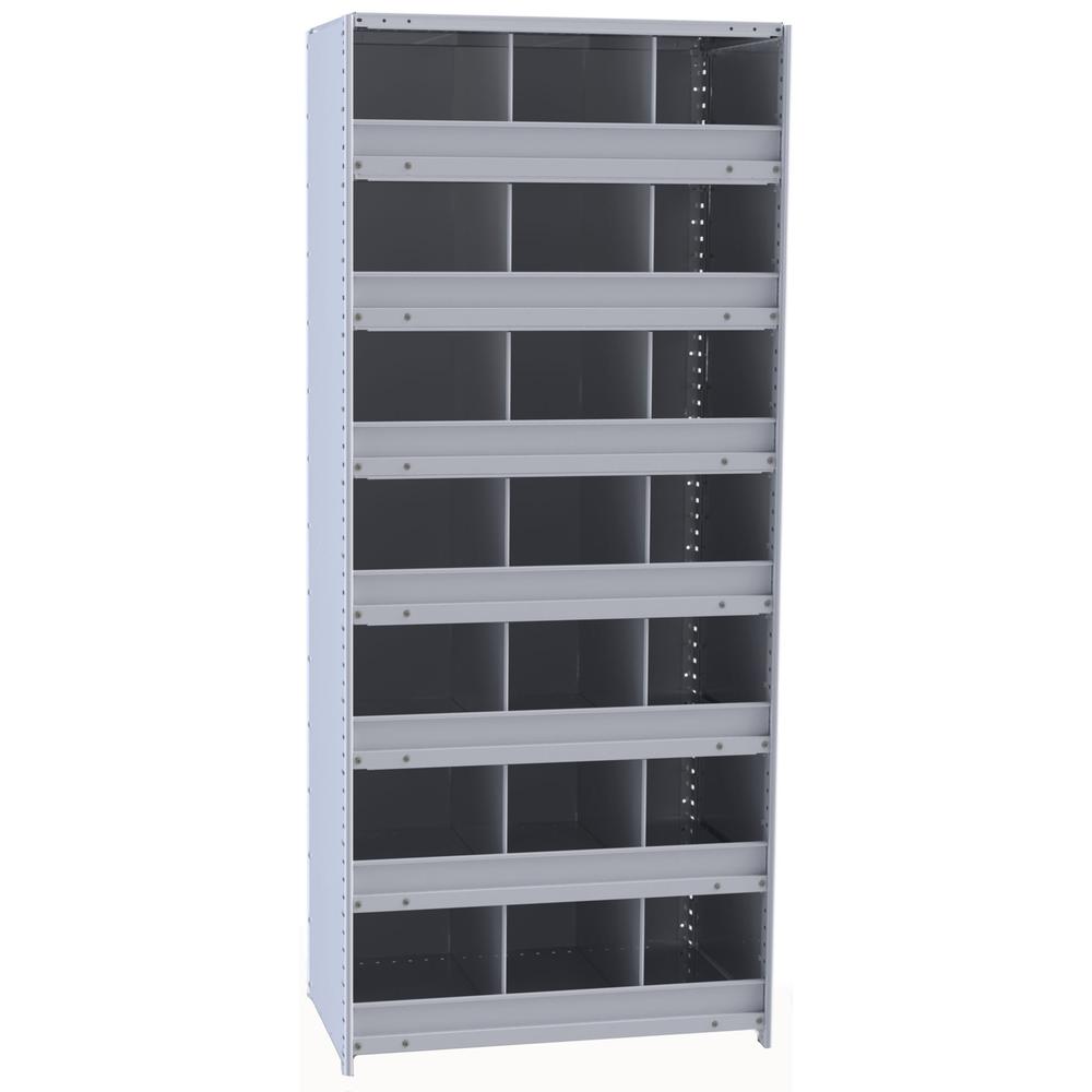Hallowell Hi-Tech Metal Bin Shelving 36"W x 18"D x 87"H 725 Dark Gray  Starter Unit (21) 12"W x 12"H Bins With 3" Bin Fronts. Picture 1