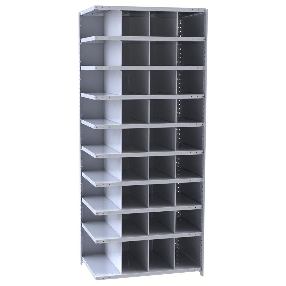 Hallowell Hi-Tech Metal Bin Shelving 36"W x 12"D x 87"H 725 Dark Gray  Add-on Unit (32) 9"W x 9"H, (4) 9"W x 12"H Bins. Picture 1