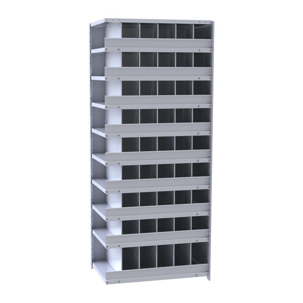 Hallowell Hi-Tech Metal Bin Shelving 36"W x 12"D x 87"H 725 Dark Gray  Add-on Unit (48) 6"W x 9"H, (6) 6"W x 12"H Bins With 3" Bin Fronts. Picture 1