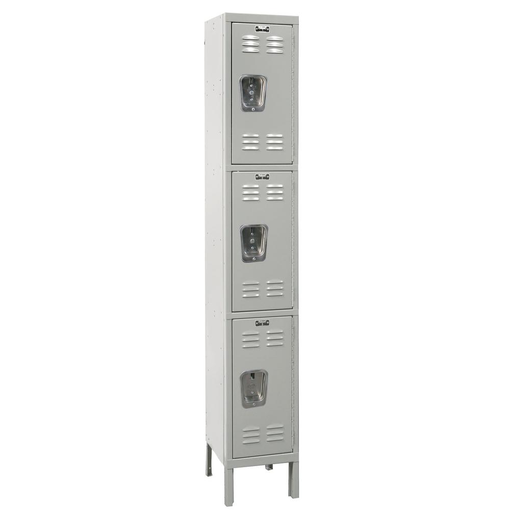 Hallowell Premium Locker, 711 Light Gray, Triple Tier, 1-Wide, Knock-Down. Picture 1