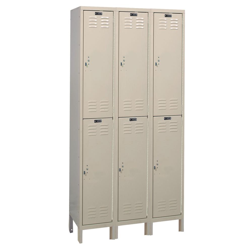Hallowell Value Max Locker, 729 Tan, Double Tier, 3-Wide, Knock-Down. Picture 1