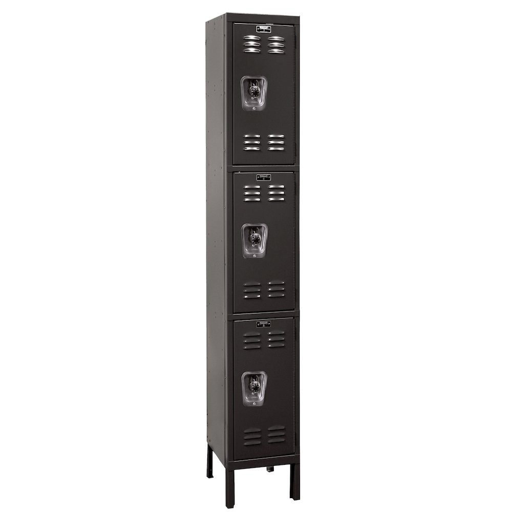 Hallowell ReadyBuilt Locker, 708 Black, Triple Tier, 1-Wide, Assembled. Picture 1