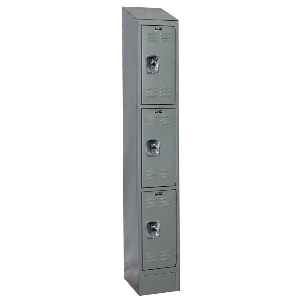 Hallowell ReadyBuilt II Locker, 725 Dark Gray, Triple Tier, 1-Wide, Assembled. Picture 1