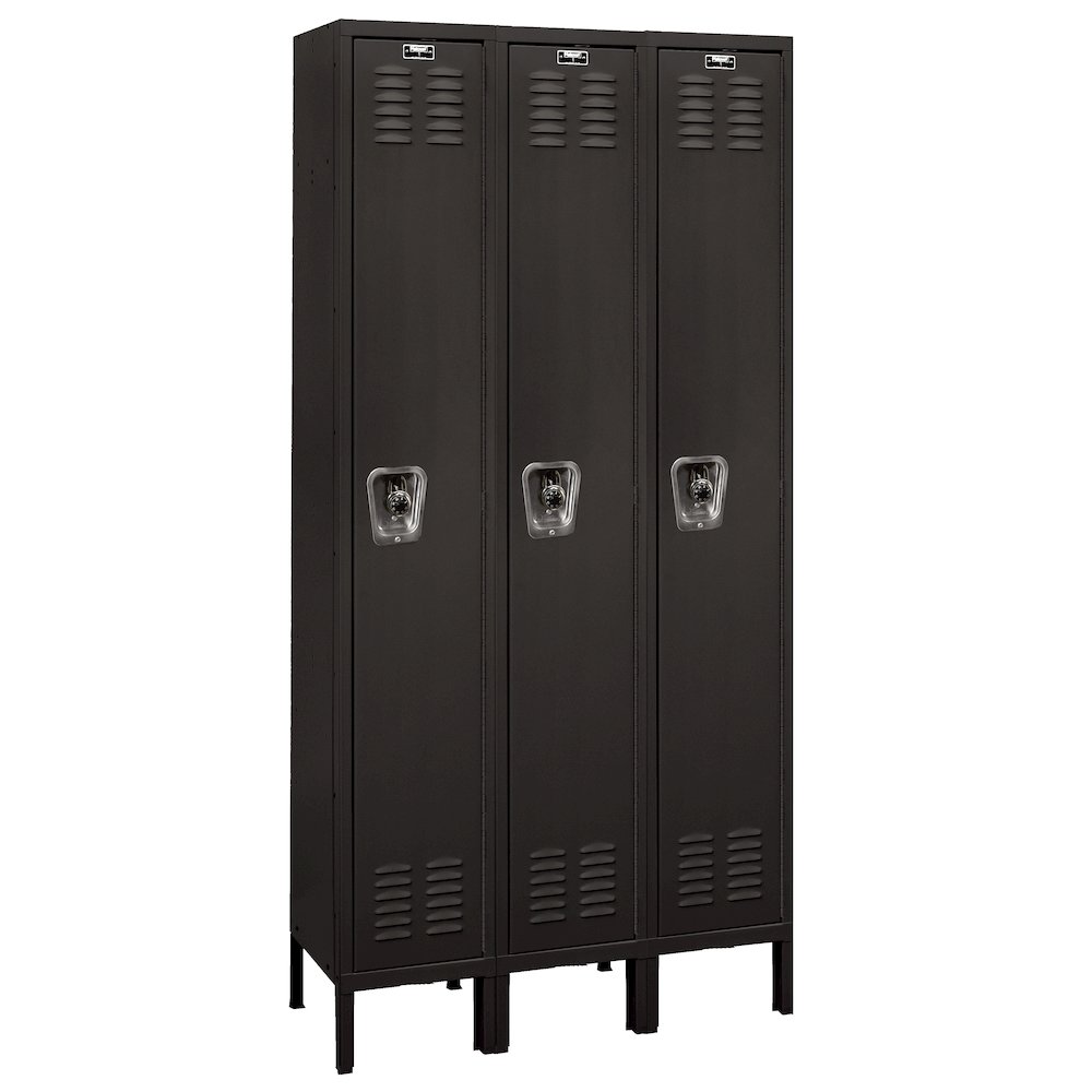 Hallowell ReadyBuilt Locker, 708 Black, Single Tier, 3-Wide, Assembled. Picture 1