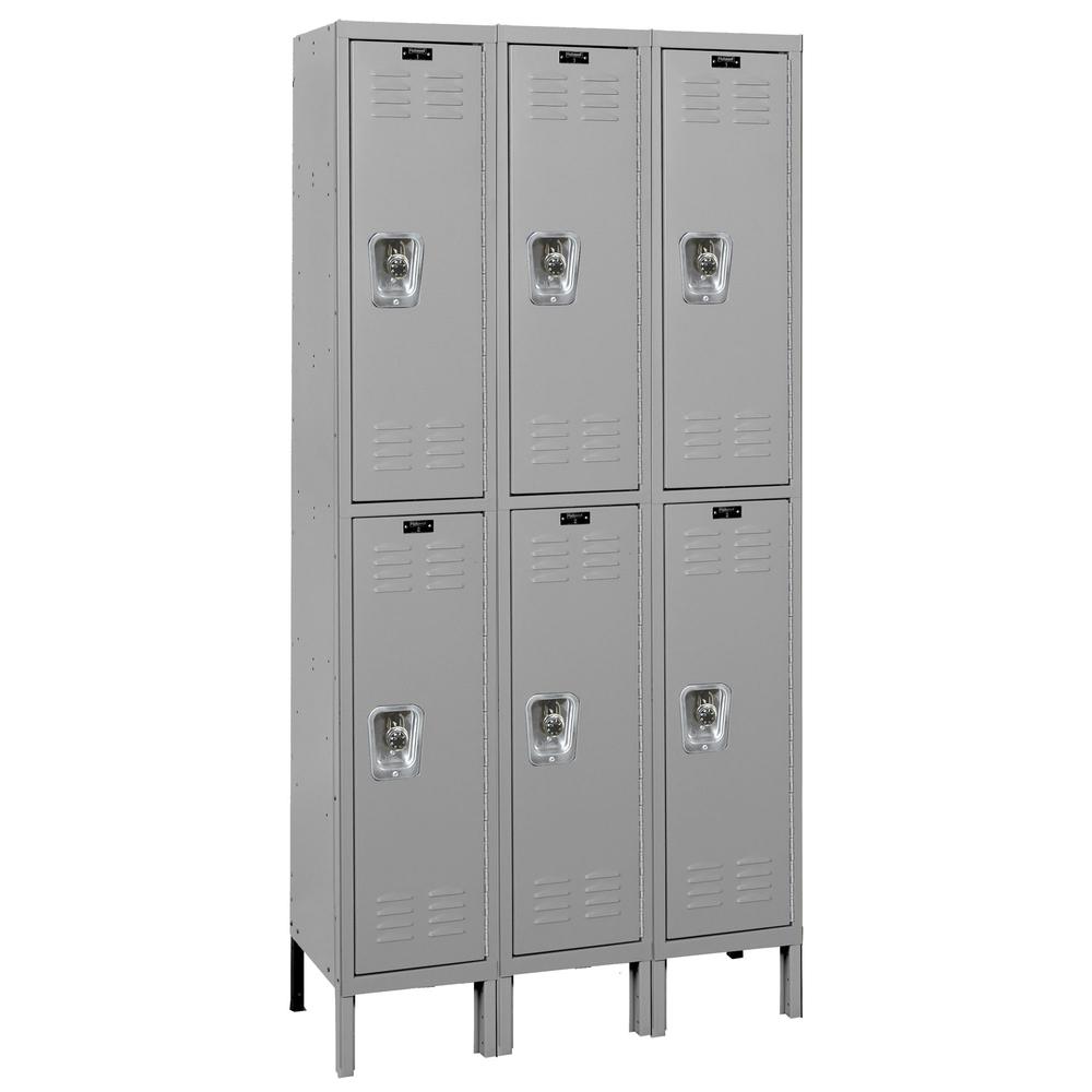 Hallowell ReadyBuilt Locker, 725 Dark Gray, Double Tier, 3-Wide, Assembled. Picture 1