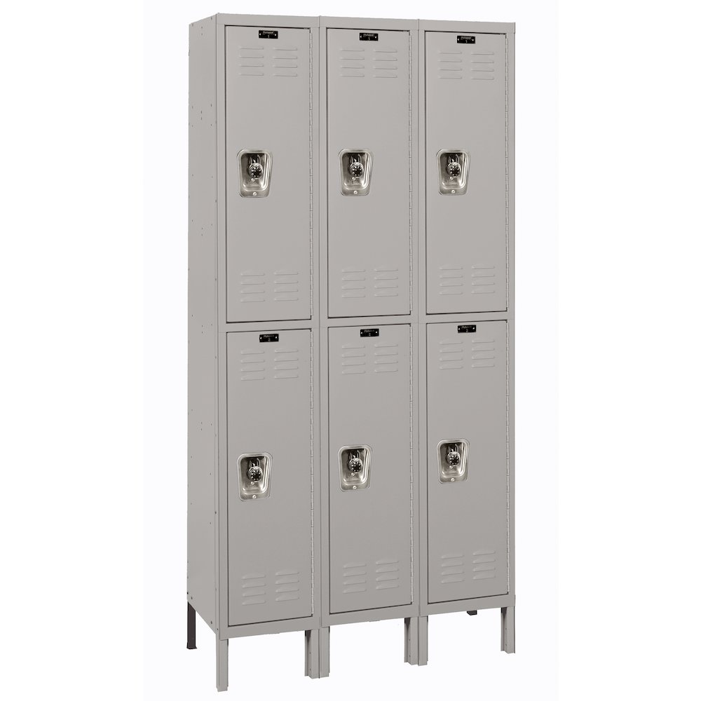 Hallowell ReadyBuilt Locker, 711 Light Gray, Double Tier, 3-Wide, Assembled. Picture 1