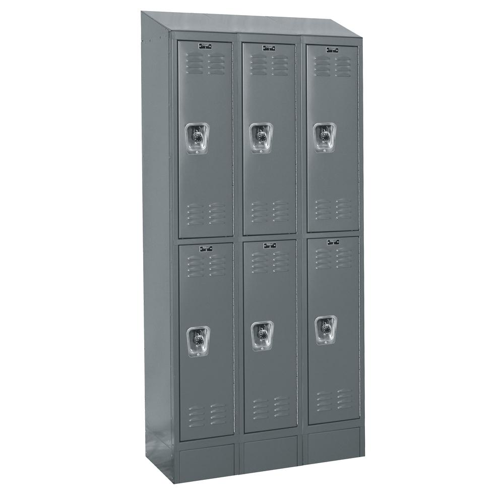 Hallowell ReadyBuilt II Locker, 725 Dark Gray, Double Tier, 3-Wide, Assembled. Picture 1