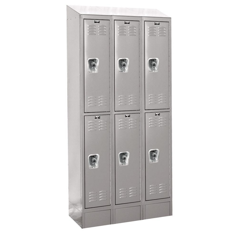 Hallowell ReadyBuilt II Locker, 711 Light Gray, Double Tier, 3-Wide, Assembled. Picture 1