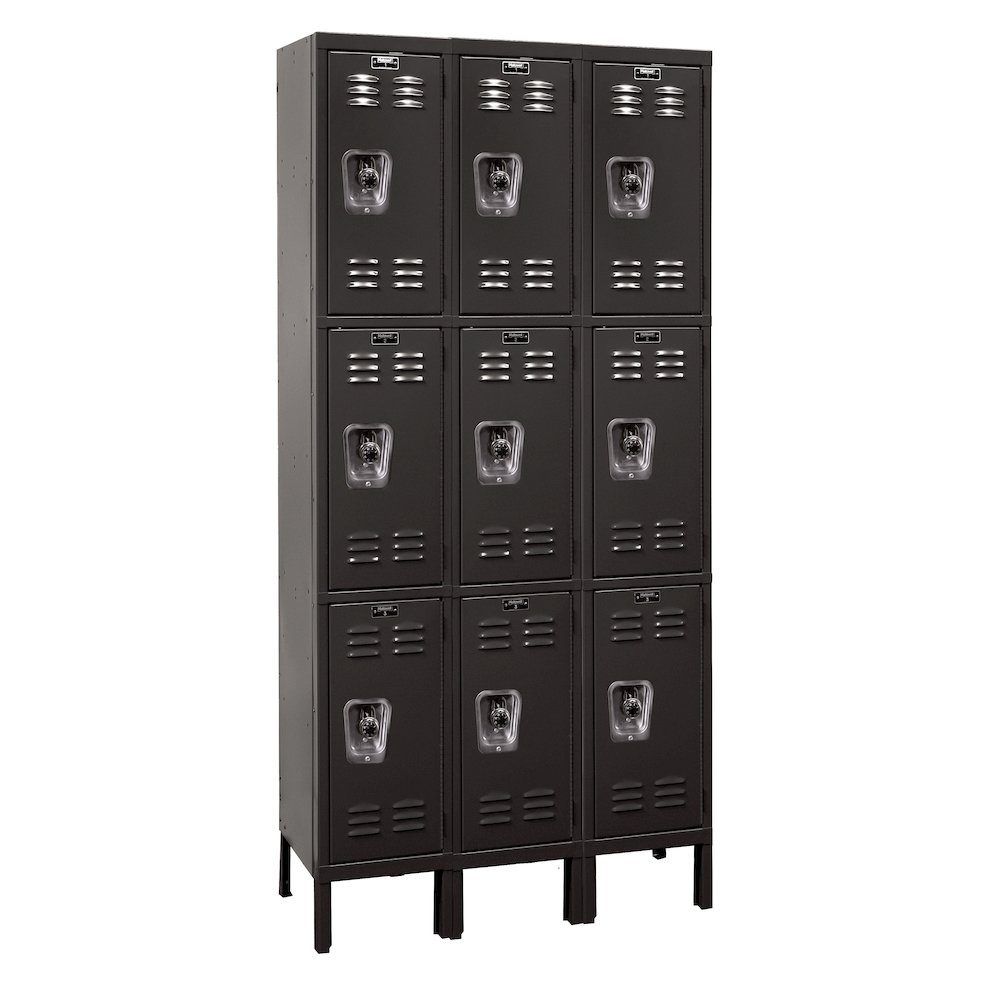 Hallowell ReadyBuilt Locker, 708 Black, Triple Tier, 3-Wide, Assembled. Picture 1