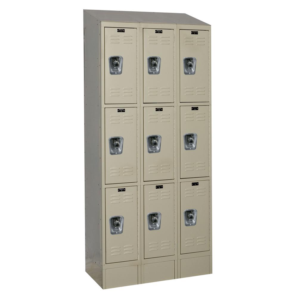 Hallowell ReadyBuilt II Locker, 729 Tan, Triple Tier, 3-Wide, Assembled. Picture 1