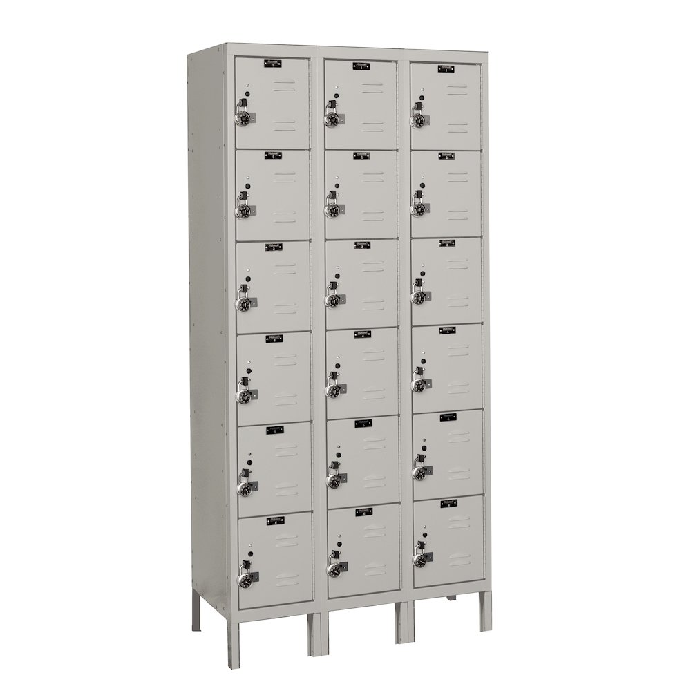 Hallowell ReadyBuilt Locker, 711 Light Gray, 6-Tier, 3-Wide, Assembled. Picture 1