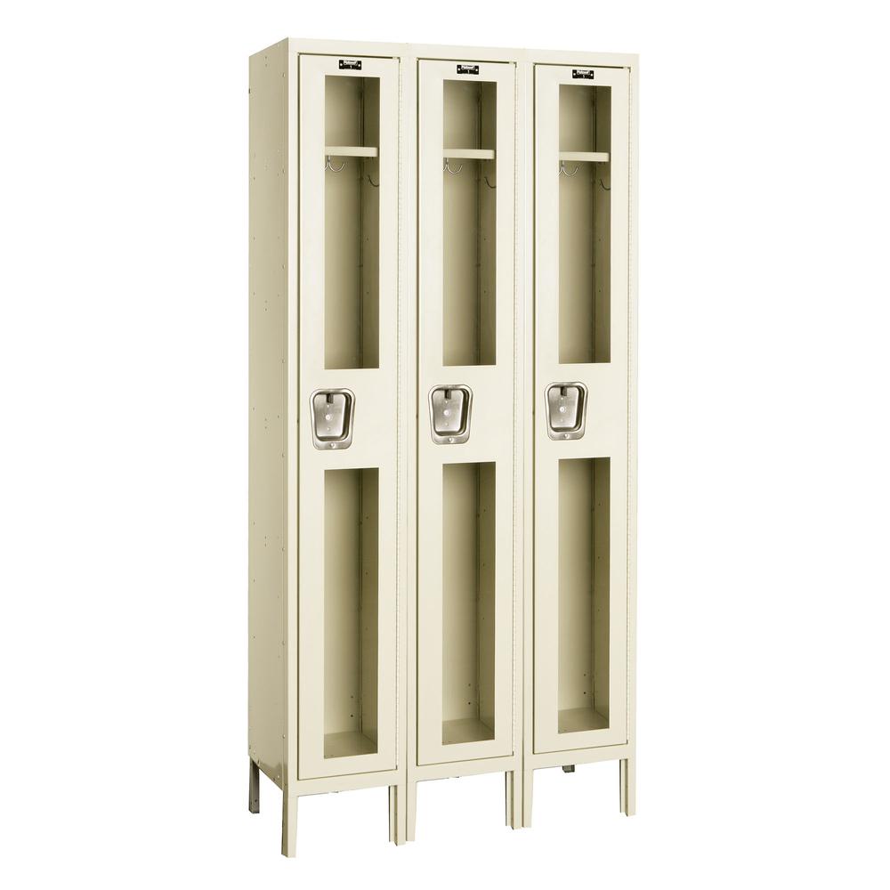 Hallowell Safety-View Locker, 729 Tan, Single Tier, 3-Wide, Knock-Down. Picture 1