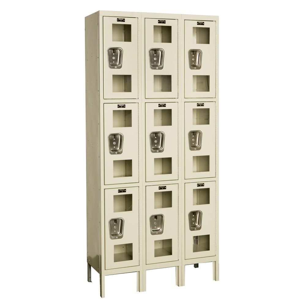 Hallowell Safety-View Locker, 729 Tan, Triple Tier, 3-Wide, Knock-Down. Picture 1