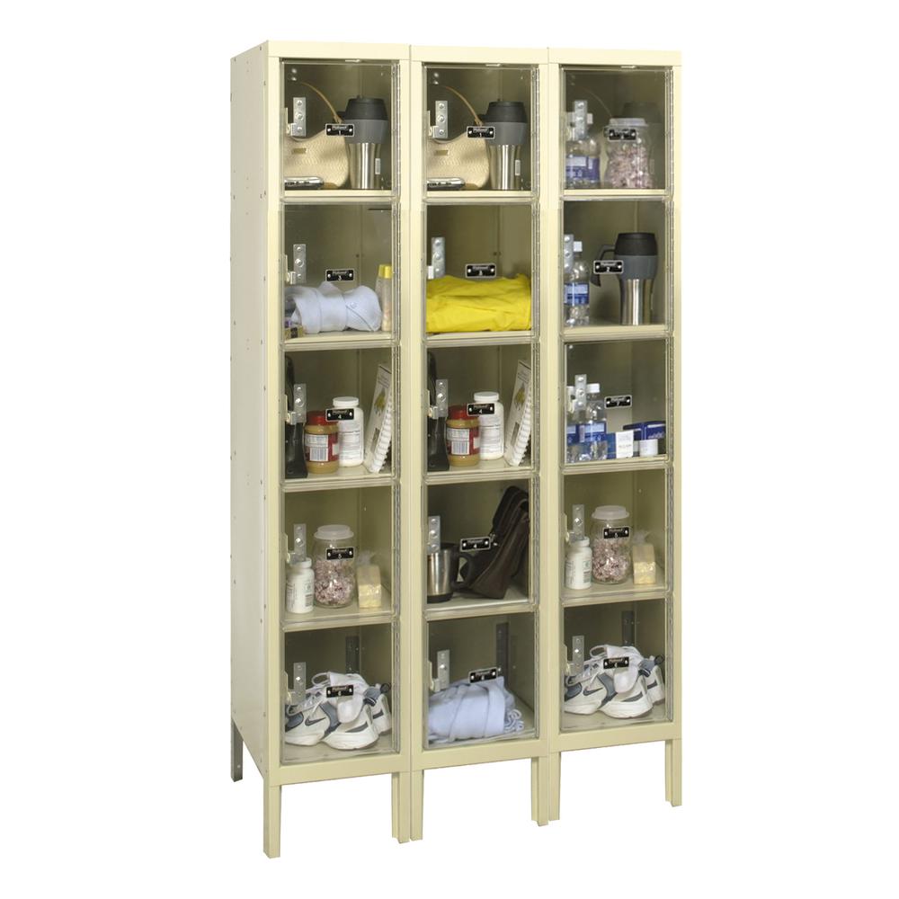 Hallowell Safety-View Plus Locker, 729 Tan, 5-Tier, 3-Wide, Knock-Down. Picture 1