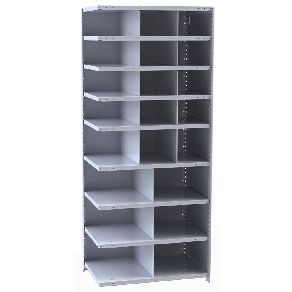 Hallowell Hi-Tech Metal Bin Shelving 36"W x 18"D x 87"H 725 Dark Gray  Starter Unit (12) 12"W x 9"H, (3) 12"W x 12"H, (6) 18"W x 12"H Bins. Picture 2