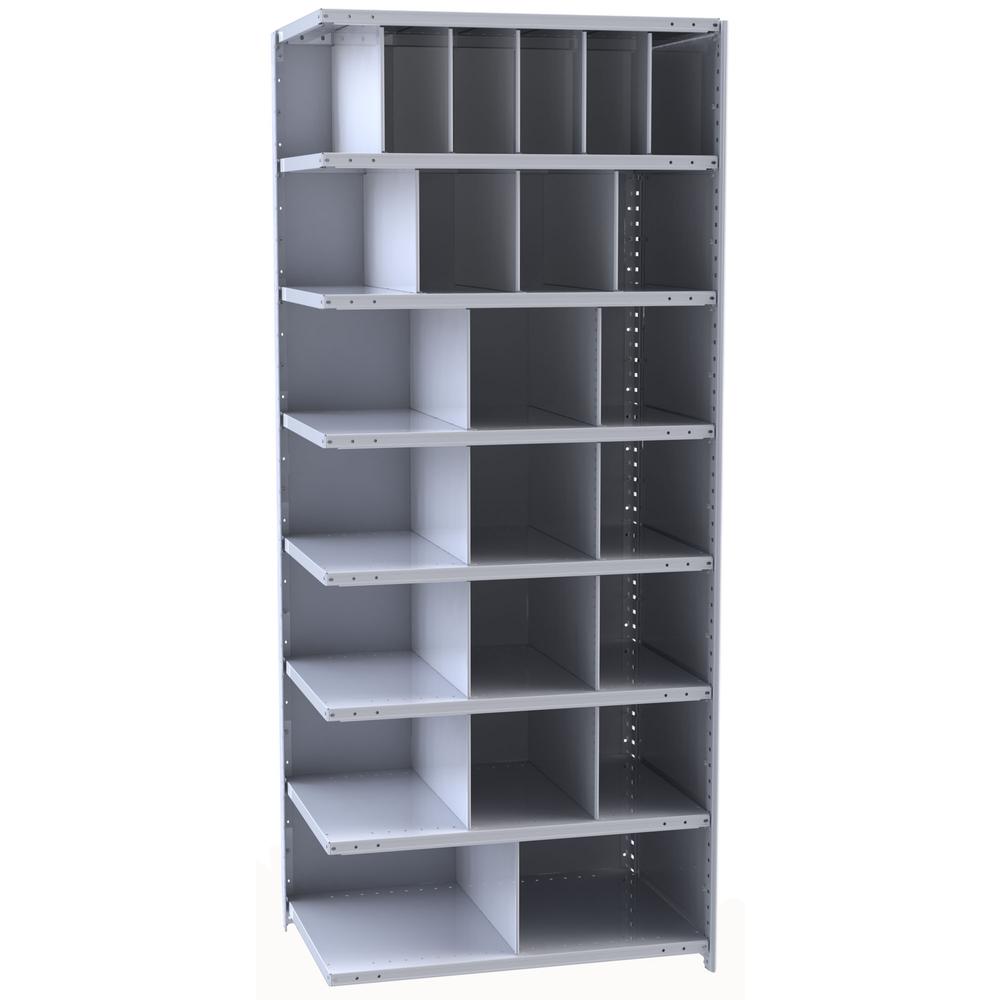 Hallowell Hi-Tech Metal Bin Shelving 36"W x 18"D x 87"H 725 Dark Gray  Starter Unit (6) 6"W x 12"H, (4) 9"W x 12"H, (12) 12"W x 12"H, (2) 18"W x 12"H Bins. Picture 2