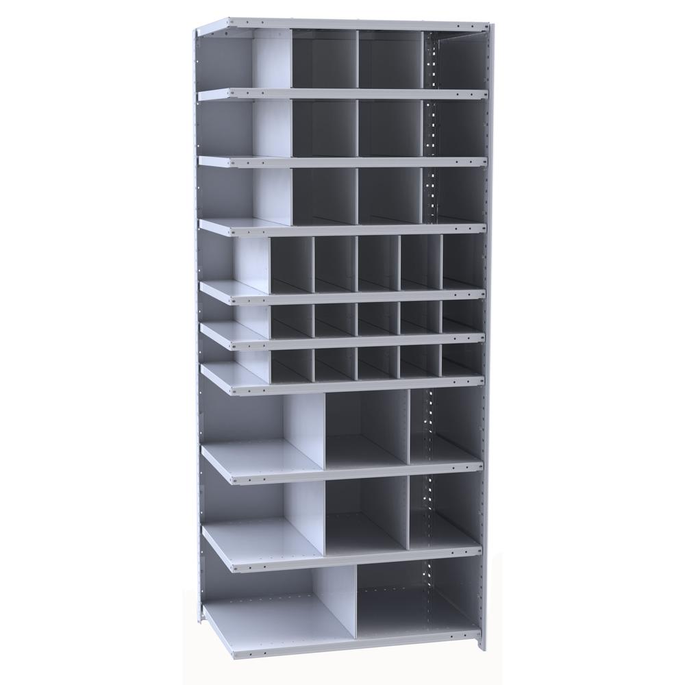 Hallowell Hi-Tech Metal Bin Shelving 36"W x 18"D x 87"H 725 Dark Gray  Starter Unit (12) 9"W x 9"H, (6) 6"W x 9"H, (12) 6"W x 6"H, (6) 12"W x 12"H, (2) 18"W x 12"H Bins. Picture 2