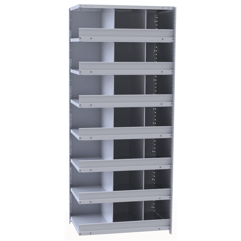 Hallowell Hi-Tech Metal Bin Shelving 36"W x 18"D x 87"H 725 Dark Gray  Starter Unit (21) 12"W x 12"H Bins With 3" Bin Fronts. Picture 2