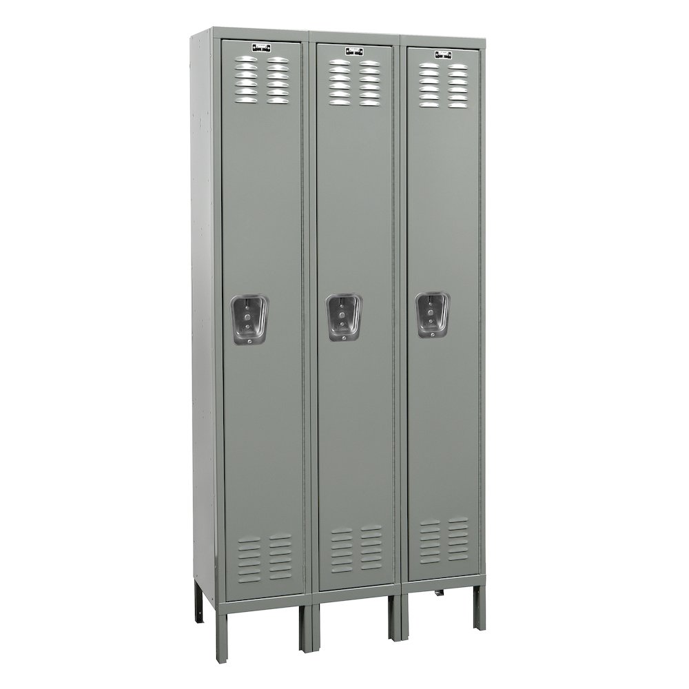 Hallowell Premium Locker, 725 Dark Gray, Single Tier, 3-Wide, Knock-Down. Picture 1