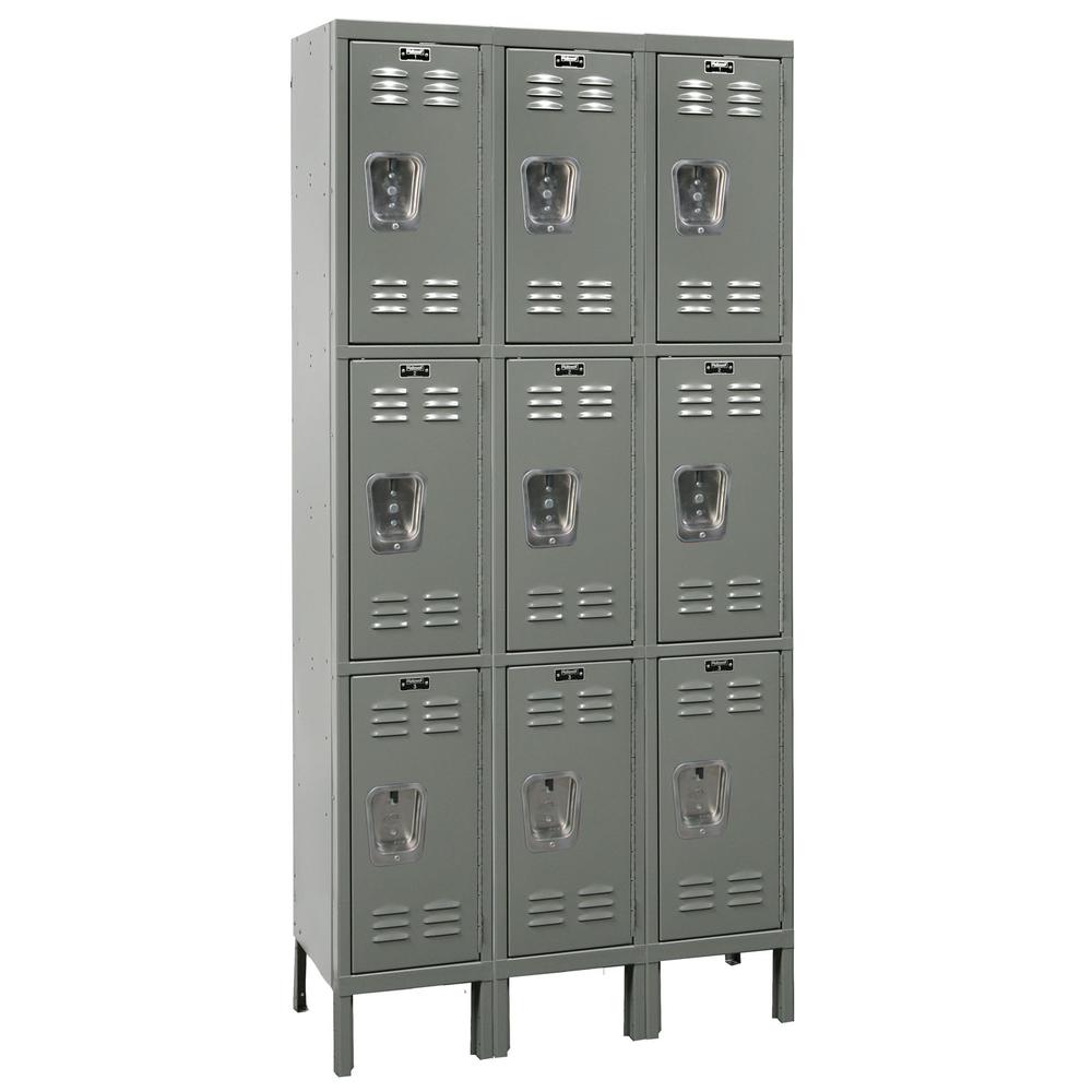 Hallowell Premium Locker, 725 Dark Gray, Triple Tier, 3-Wide, Knock-Down. Picture 1