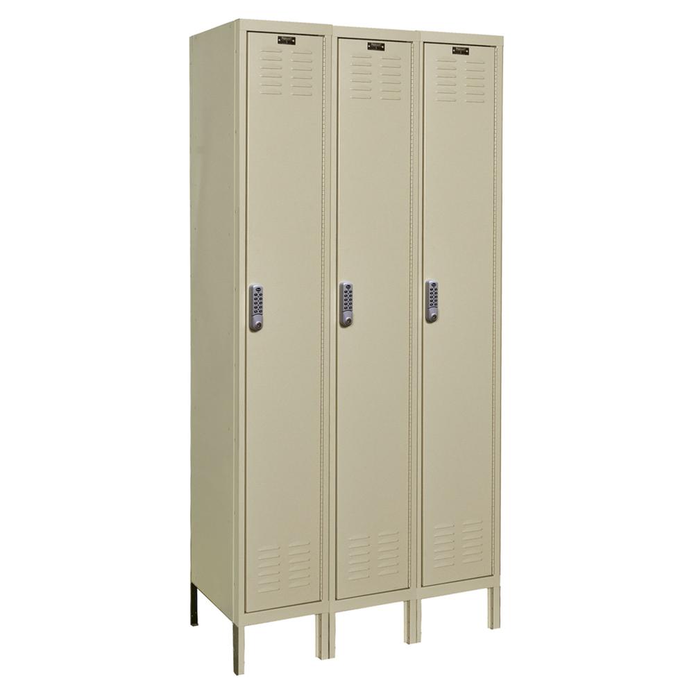 Hallowell DigiTech Electronic Locker, 729 Tan, Single Tier, 3-Wide, Knock-Down. Picture 1