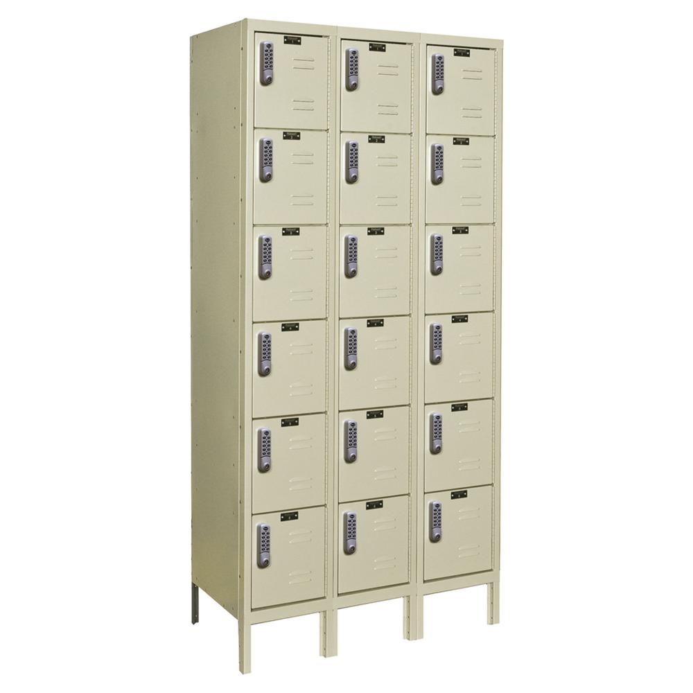 Hallowell DigiTech Electronic Locker, 729 Tan, 6-Tier, 3-Wide, Knock-Down. Picture 1