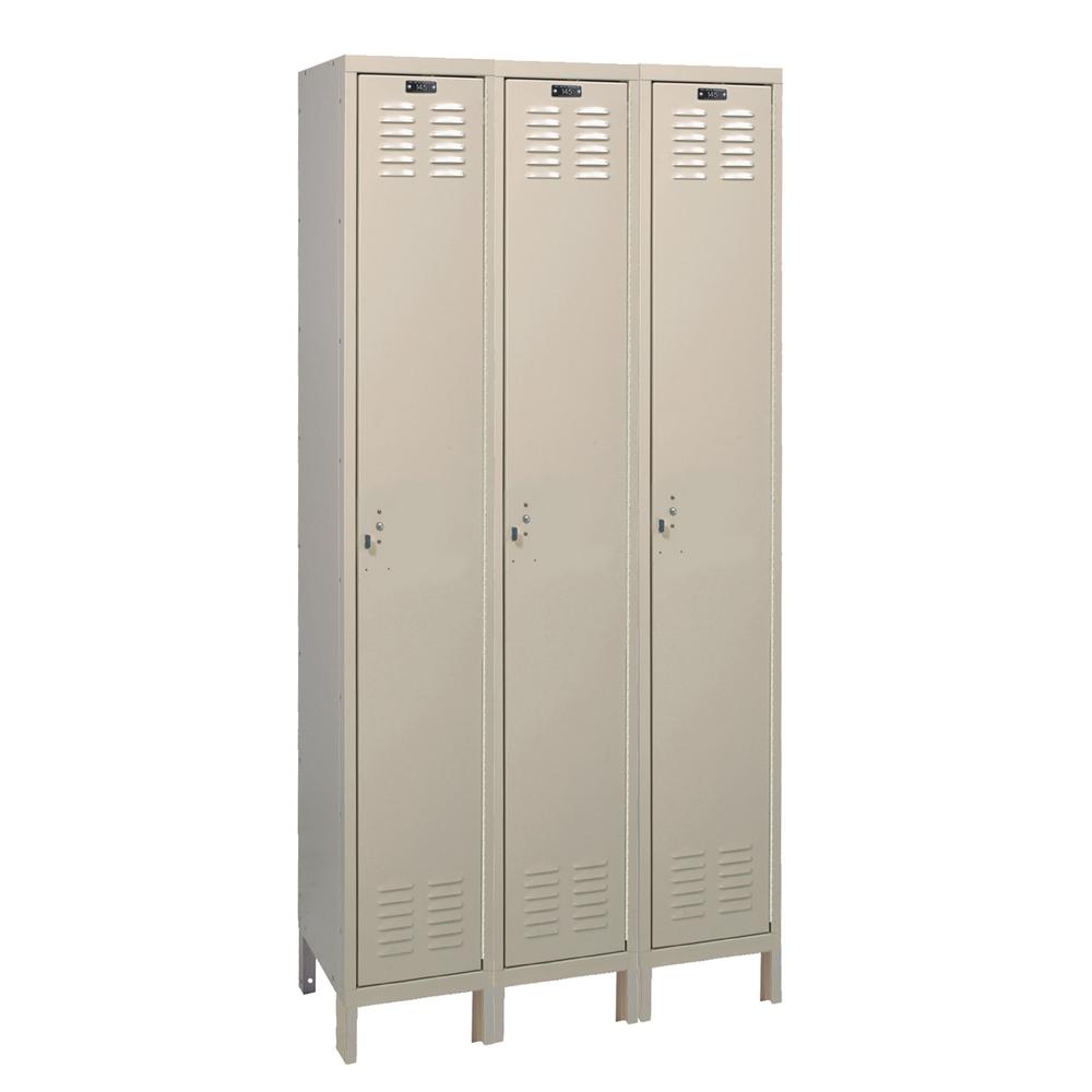 Hallowell Value Max Locker, 729 Tan, Single Tier, 3-Wide, Knock-Down. Picture 1