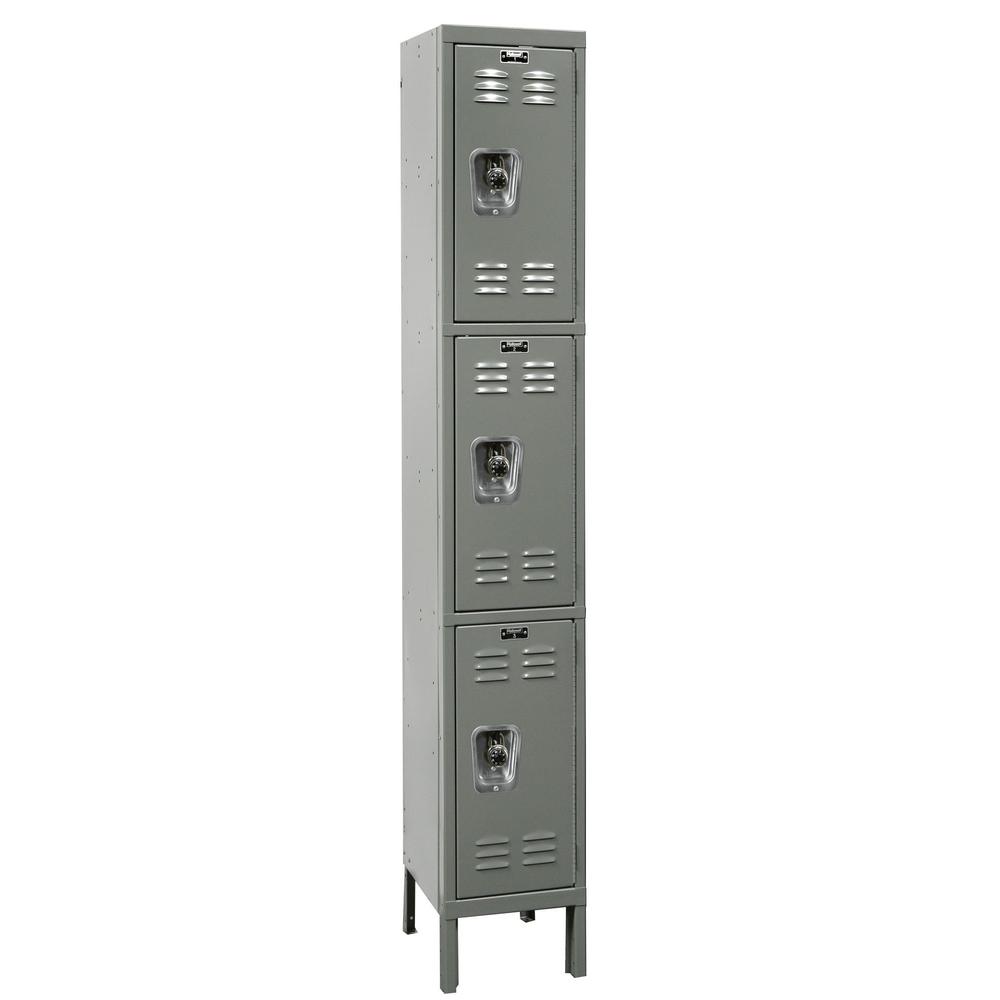 Hallowell ReadyBuilt Locker, 725 Dark Gray, Triple Tier, 1-Wide, Assembled. Picture 1