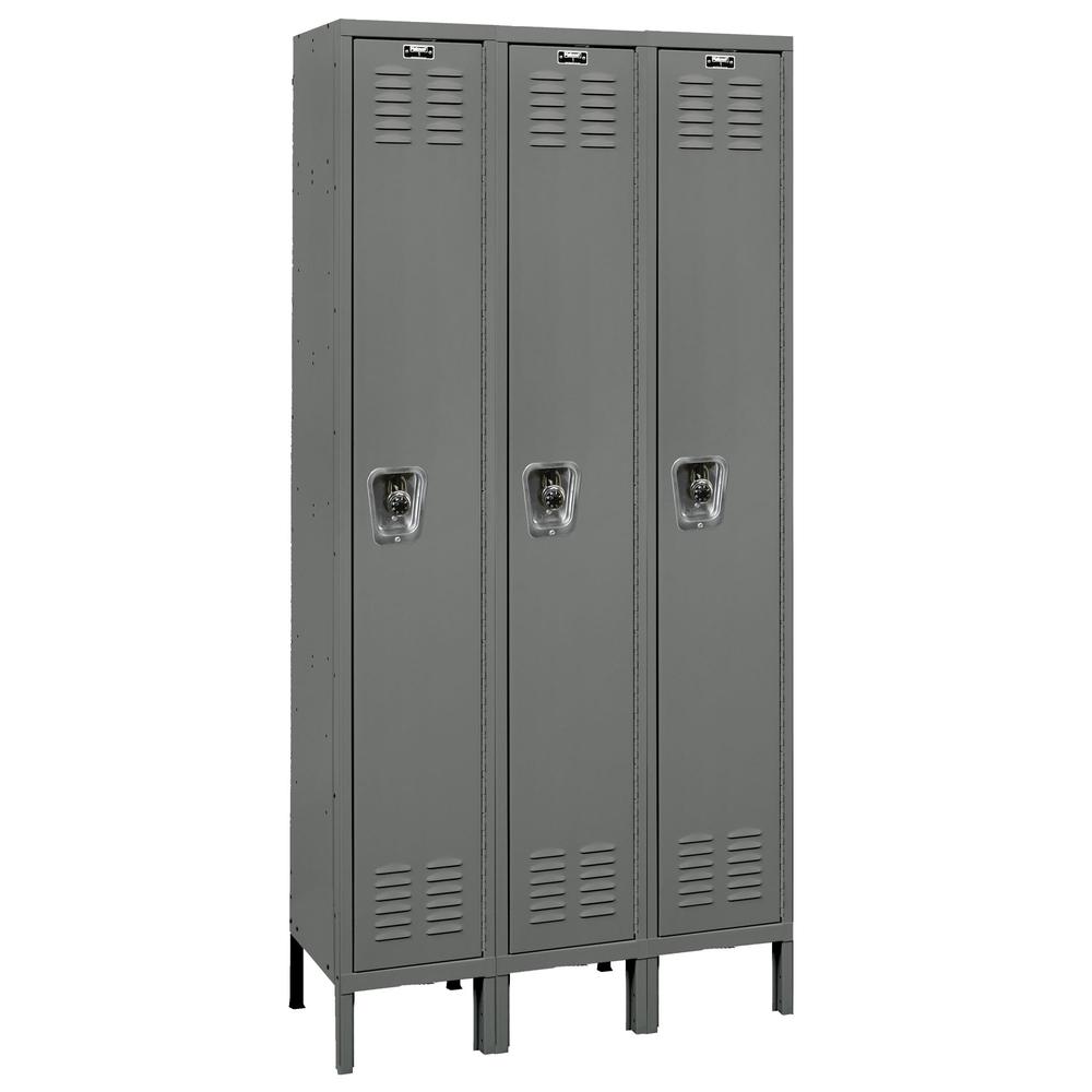 Hallowell ReadyBuilt Locker, 725 Dark Gray, Single Tier, 3-Wide, Assembled. Picture 1