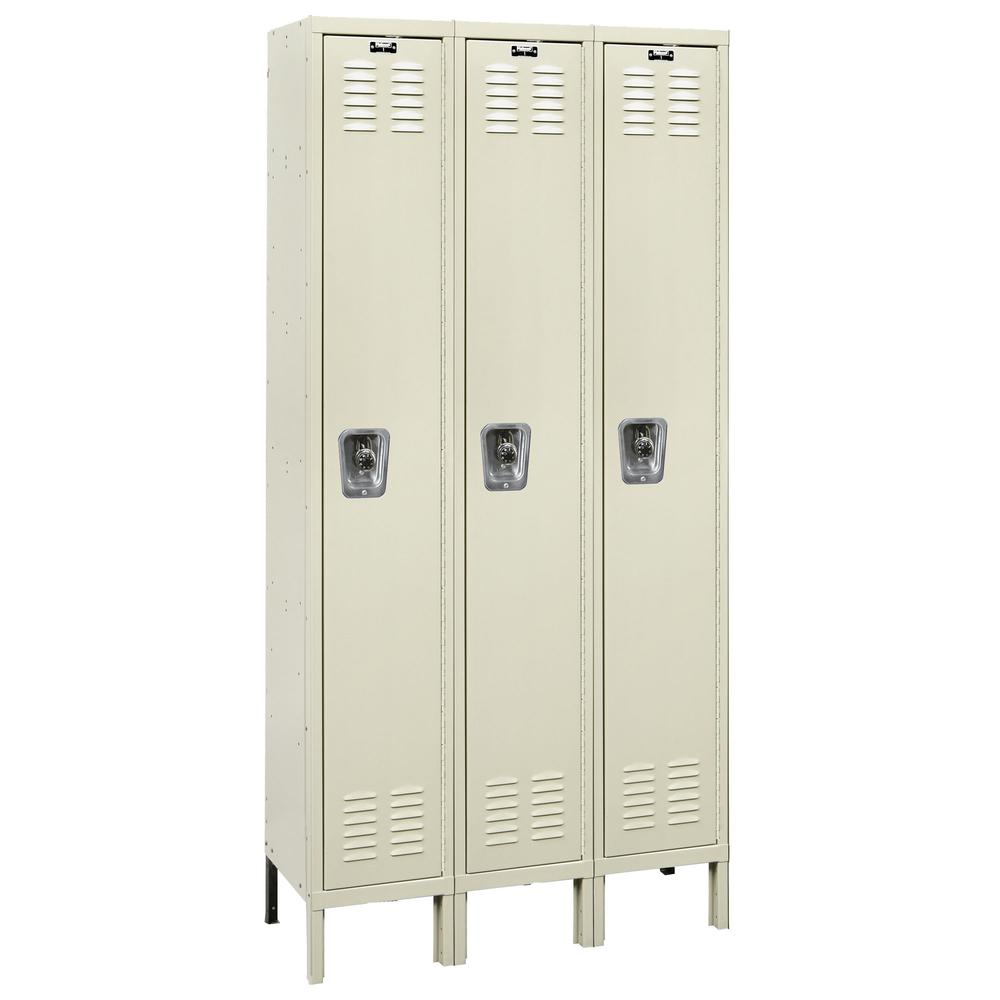 Hallowell ReadyBuilt Locker, 729 Tan, Single Tier, 3-Wide, Assembled. Picture 1