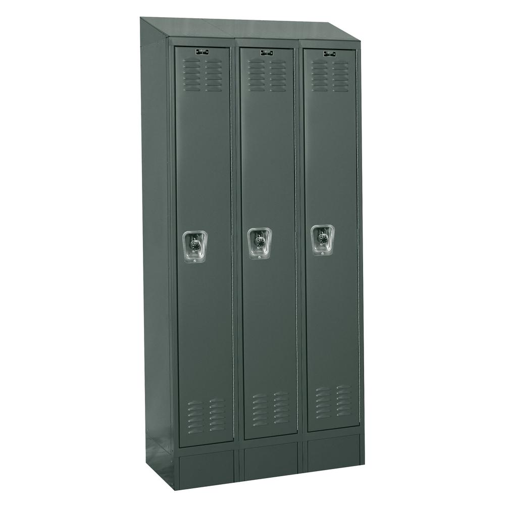 Hallowell ReadyBuilt II Locker, 725 Dark Gray, Single Tier, 3-Wide, Assembled. Picture 1