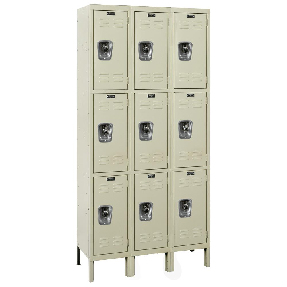 Hallowell ReadyBuilt Locker, 729 Tan, Triple Tier, 3-Wide, Assembled. Picture 1