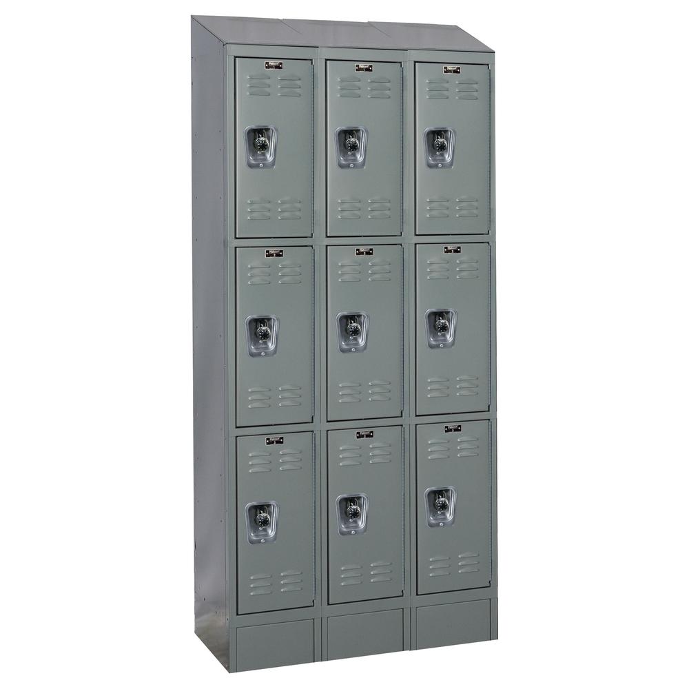 Hallowell ReadyBuilt II Locker, 725 Dark Gray, Triple Tier, 3-Wide, Assembled. Picture 1